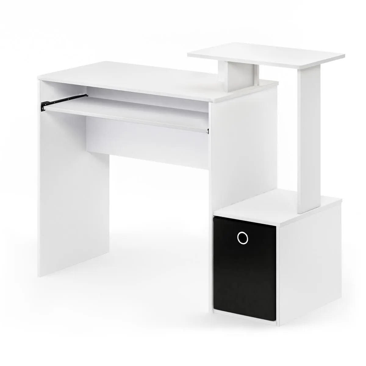 Furinno 12095WH-BK Econ Stationary Desks - Multipurpose Office Computer Writing Desk, White with Storage Bin