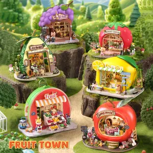 DIY Miniature Fruit Town Model, Wooden 3D Puzzle Kit, Creative Gift for Ages 14+, Includes English Instructions, Modern Style Embellishment