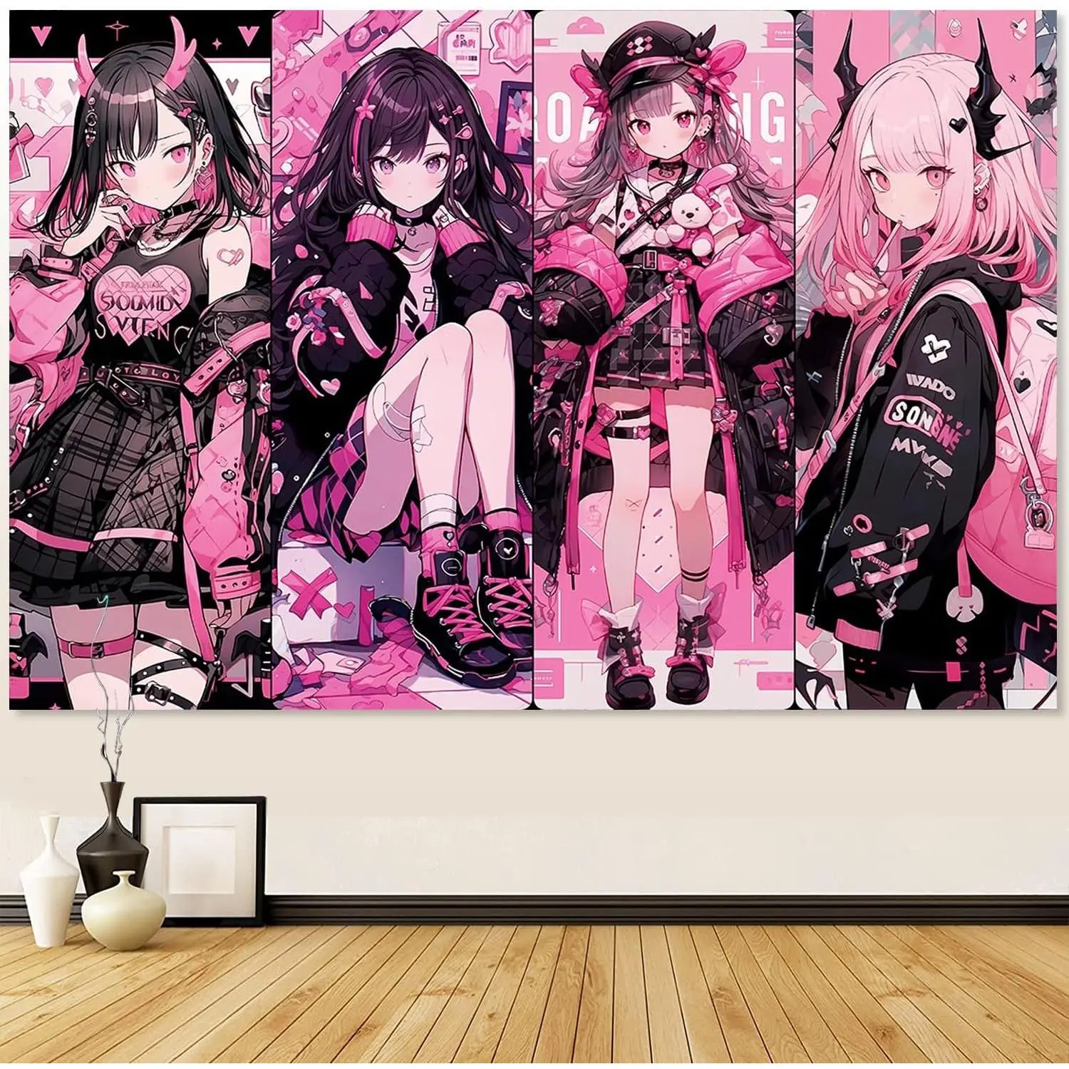 [Moving Season]Anime Tapestry-Anime Girl Wall Hanging-Japanese Anime Backdrop-Anime Party Decorations-Kawaii Aestheticism Anime Room Decor for Bedroom ,Pink