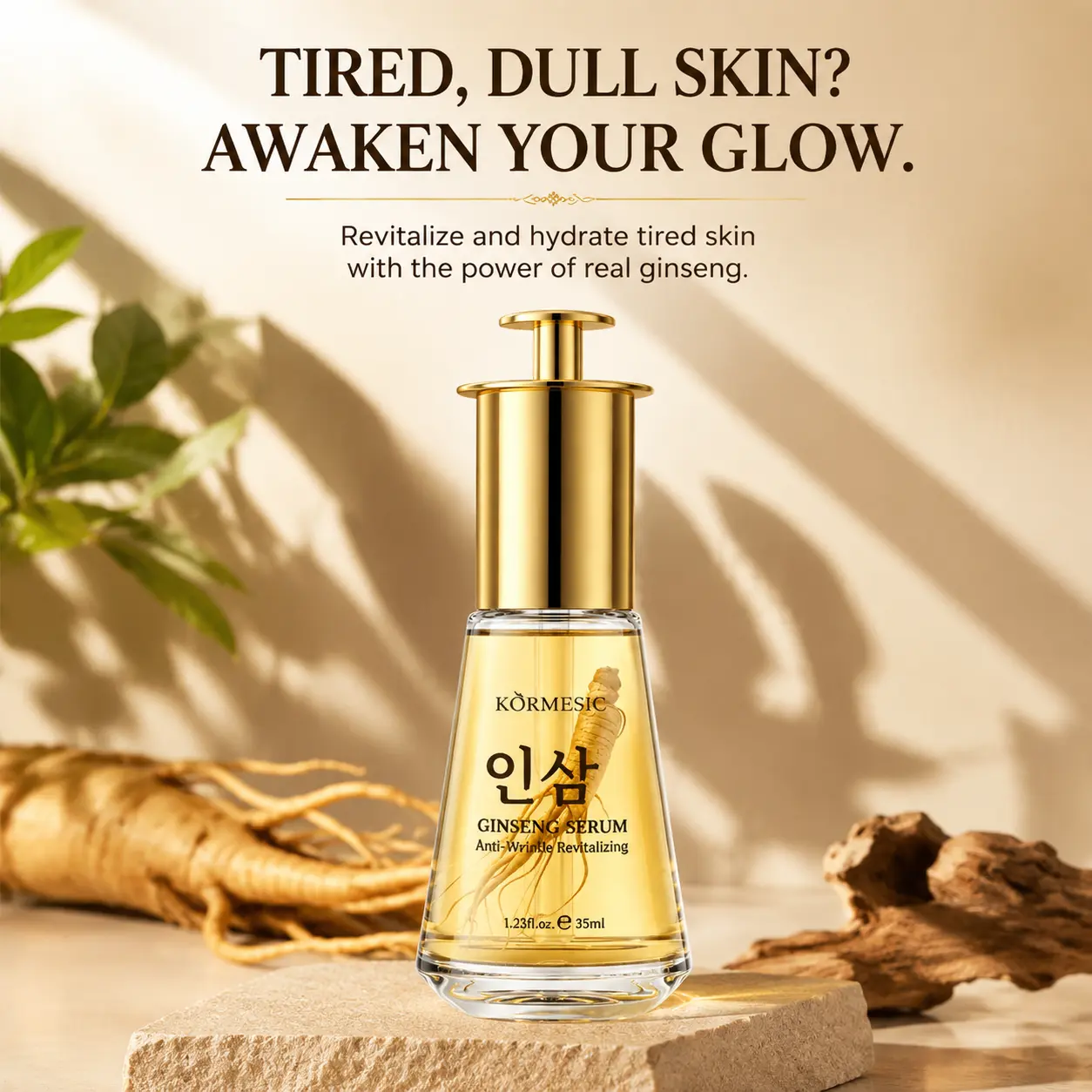 【NEW] KORMESIC Ginseng Daily Face Serum with Real Ginseng Root Inside - Hydrating & Nourishing Facial Essence for Dull-Looking Skin (1.18 fl.oz / 35ml)