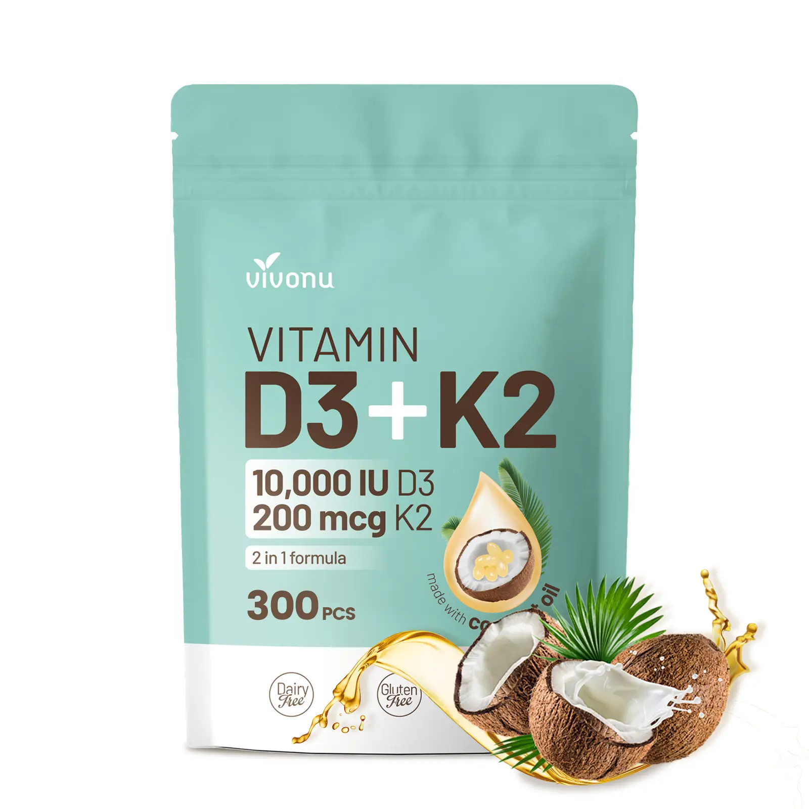 Vitamin D3 K2 Supplement Softgels | Natural Nutritional Supplements | Enhanced Energy & Health Support | Potent Botanical Formula, 300 Capsules Dietar