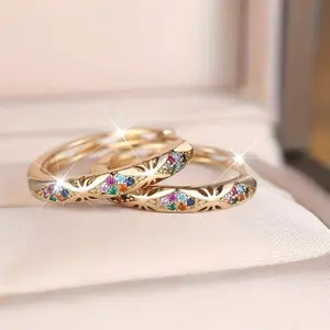 Vintage  Colorful  Zircon Hoop Earrings - Micro-Pave Colored Synthetic Zirconia with Round Studs - Pair for Trendy Vacation Style Date Gift Daily Wear