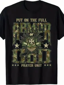 Men's Christian Bible T-Shirt Full Armor of God - Vintage Religious Graphic Tee with Ephesians 6:10-18, Casual Short Sleeve Round Neck Shirt for Church, Prayer & Casual Attire