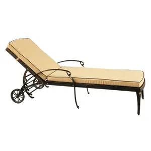 Oakland Living  Contemporary Modern Mesh Lattice Outdoor Patio Garden Aluminium Pool Chaise Lounge with Wheels & Cushion, Bronze