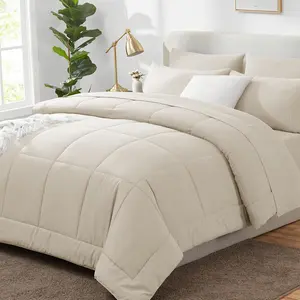 Size Comforter Beige, 7 a Bag, Beige Comforter King Size, Sets with Quilted Comforter, Flat Sheet, Sheet, Pillowcases