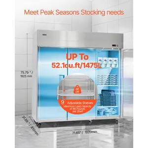 VEVOR Commercial Freezer, 71.65 in Width Reach In Upright-Freezer Three Door, 50.2 Cu. ft Auto-Defrost Stainless Steel Freezer with 12 Adjustable Shelves, -11 to 14 Temp Control, LED Light, 4 Wheels