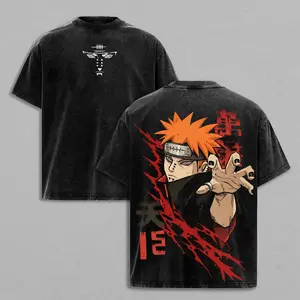 Nagato Offer Tee Washed Hoodie - Naruto Shippuden Vintage Washed Heavy Cotton Oversized Anime Manga T-Shirt & Hoodie Double Printed Retro Unisex Streetwear Graphic Top Akatsuki Rinnegan Edition