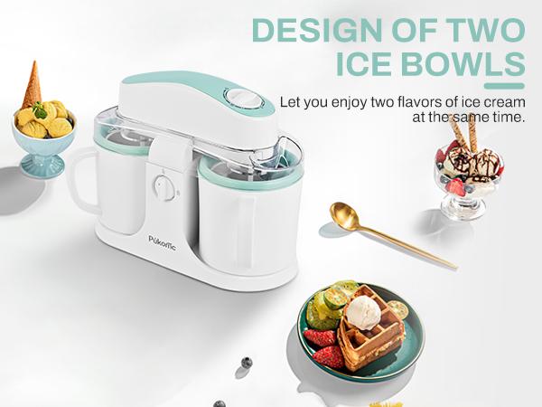 Pukomc 2-in-1 Gelato & Sorbet Maker with Fast-Chill Bowl for Instant Frozen Treats Includes Gelato and Sorbet Maker Ice Shaver Machine