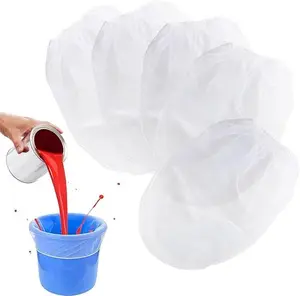 5PCS Paint Filter Bag - 5 Gallon Bucket Strainer with Elastic Drawstring Top Opening Nylon Mesh Filter White Fine Mesh Bag for Gardening