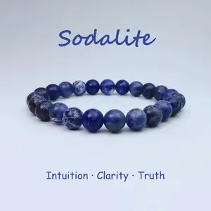 AAA Grade Sodalite Bracelet Natural Healing Crystal Jewelry for Clarity Inner Peace & Positive Energy Handmade Stretch Beaded Bracelet for Women Men Gemstone Intuition Clarity Truth