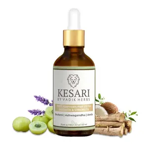 KESARI Ayurvedic Hair Oil with Brahmi Ashwagandha & Amla - Nourishing Scalp Treatment for Growth & Strength - 2 fl oz - Sulfate-free & Vegan
