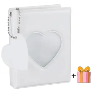 3 Inch Kpop Photocard Holder Book,Mini Photo Album Mirror-Like Photocard Binder,Small Photo Card Book Love Heart Hollow Photocard ID Holder with Love Heart Pendant 32 Pockets (White)