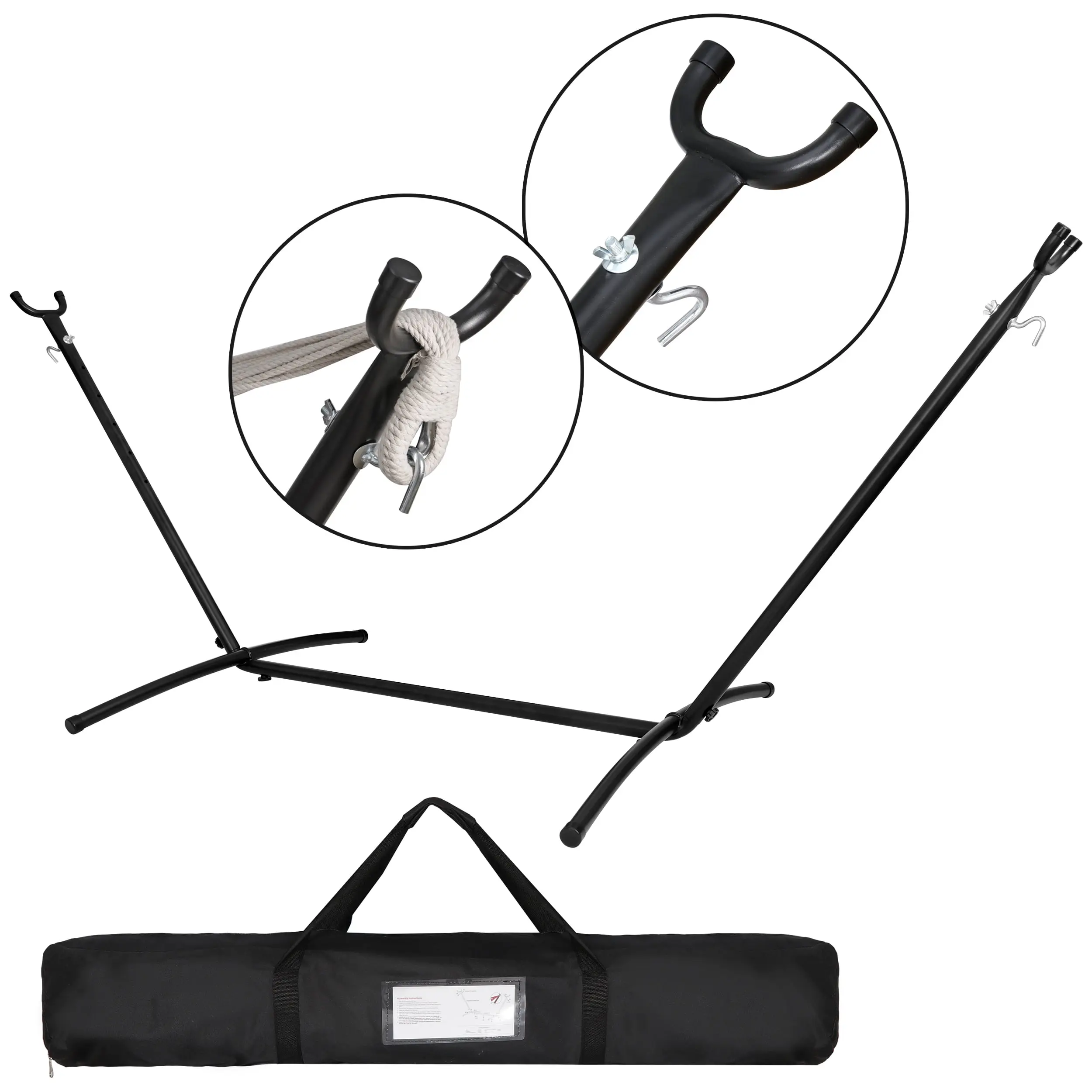 SuperDeal 9ft Adjustable Steel Hammock Stand - 59x79in Weather-Resistant Portable Outdoor Patio Furniture, Includes Hook & Case, Black, Supports 2 Adults