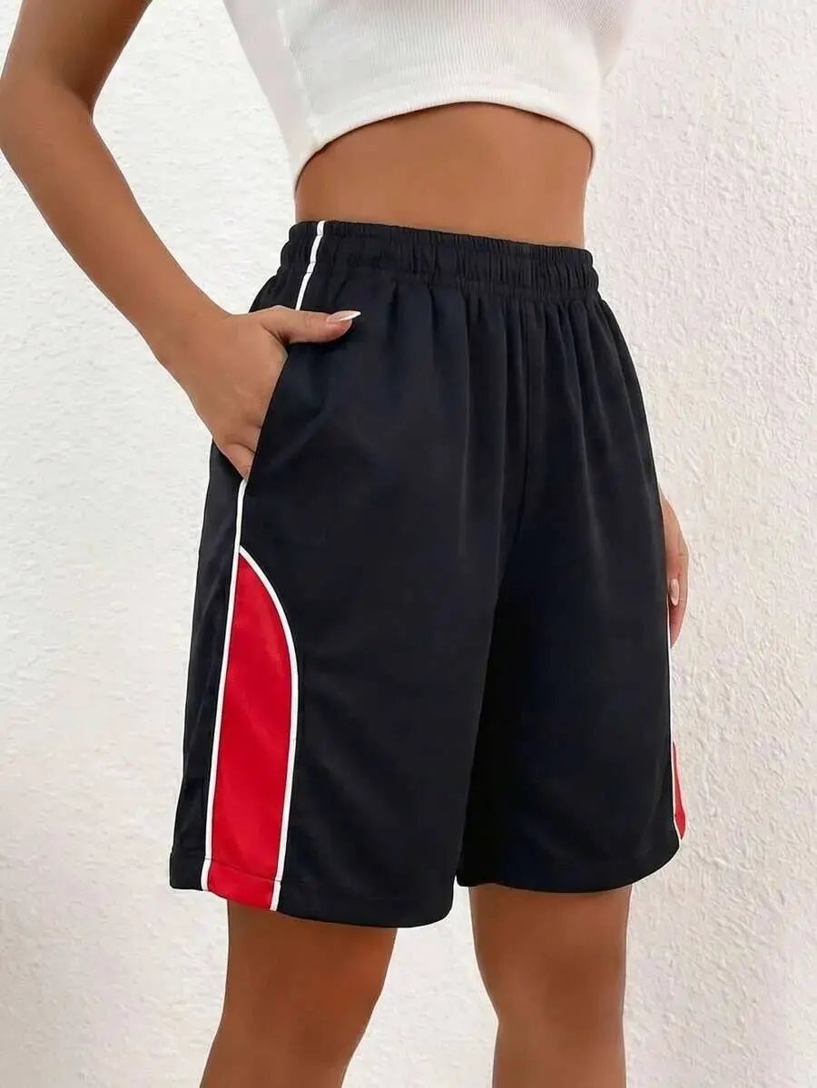 Girls/Teens  Casual Shorts Fashionable Color-Block Design for Outdoor Streetwear for Spring/Summer Age8-16Y