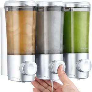 Shampoo Conditioner  Wash Dispenser No Drill Shower Soap Dispenser Wall Mounted Shampoo Dispenser 3 Chamber with Upgrade Pump  Bathroom Soap Dispenser 450ml/Each Sliver