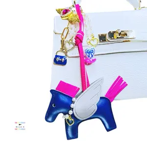 Flying Pony Moonlight Love Bag Charm / Luxe Blue Flying Pony PU Leather Bag Charm / Heart Clip Multi-Dangle Flying Pony Handbag Charm / Fashion Accessory
