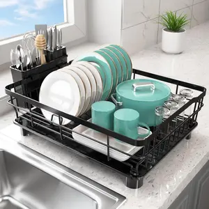 Modern Dish Drying Rack with Drainboard, Kitchen Counter Storage Organizer for Home & Apartment Essentials