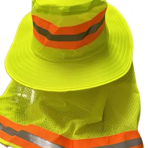 Hi Viz Unisex Bucket Hat with Reflective Tape and Mesh Back Design, Yellow