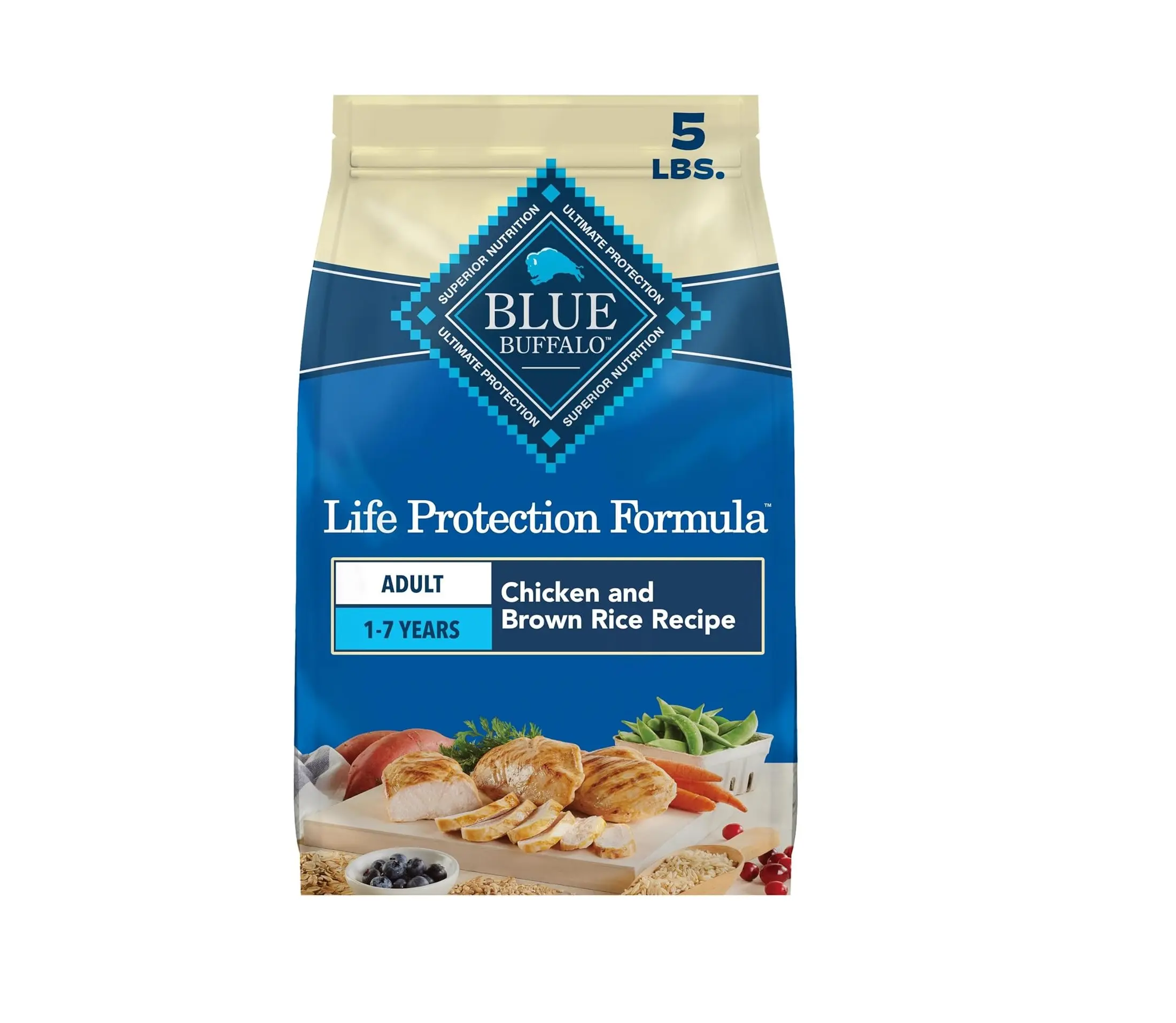 Blue Buffalo Life Protection Formula Chicken & Brown Rice Adult Dry Dog Food, Supports Immunity with Antioxidant-Rich LifeSource Bits, Promotes Healthy Muscle Development, Skin & Coat Health, 5 lbs.