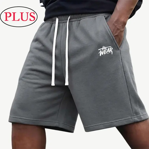 Plus-size loose men’s pure cotton drawstring casual shorts—summer trendy athletic mid-length shorts; versatile streetwear for running, fitness, commuting, and multiple occasions; plus-size menswear.