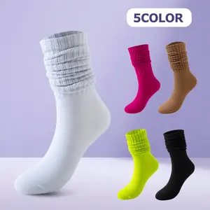 Women Girls Knee High Scrunch Socks 5 Pairs Slouch Socks Mid Calf Casual Stockings Must-Have for Students Trendy Fashion Accessories Thick Wool for Autumn Winter