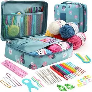 59 Pcs Crochet Hooks Kit for Beginners Adults, Knitting Starter Kit for Adults Ergonomic Soft Grip Handle Crochet Tools, DIY Weave Yarn Kits with Carry Bag, Travel Knitting Crochet Supplies