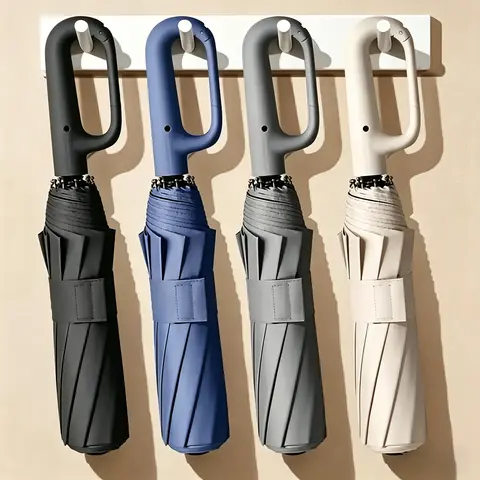 Women's Automatic Folding Compact UV Umbrella - 300T Polyester, Fiberglass-Aluminium Frame, 1-Count Ring-Buckle, Dual-Stage, Rainproof Windproof, Durable 1-Hand Operation, Built-In High-Strength Carabiner Clip Pocket Umbrella for Rainy Days & Outdoor Use