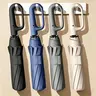 Women's Automatic Folding Compact UV Umbrella - 300T Polyester, Fiberglass-Aluminium Frame, 1-Count Ring-Buckle, Dual-Stage, Rainproof Windproof, Durable 1-Hand Operation, Built-In High-Strength Carabiner Clip Pocket Umbrella for Rainy Days & Outdoor Use
