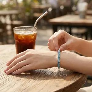 Lake Blue Full Diamond Tennis Chain Bracelet, Light Luxury Paraiba-inspired Zircon Bracelet, Elegant & Skin-Friendly Wristband for Daily & Office Wear