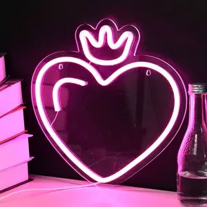 ROSNEK Heart-Shaped Crown LED Neon Sign, USB-Powered Shatterproof Wall-Mounted Decor, 11.8×11.8 in Pink/Orange Ambient Glow, Intimate Adults Bedroom Accessories, Apartment Bedroom Accessories for Party Gifts, LED Light Strips Compatible