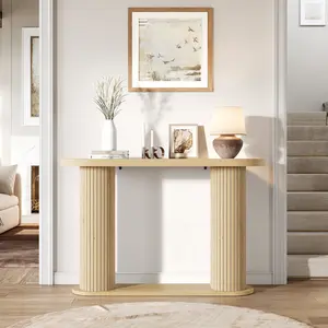Console Table, Mid-Century Modern 2-Tier Entryway Table, Fluted Sofa Table with Storage Shelf for Living Room, Entrance, Hallway, Foyer, Easy Assembly