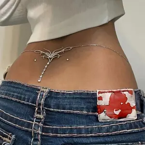 1pc Personality Y2K Style Spider Thin Waist Chain Belt Inlaid Shiny Rhinestone Elegant Copper Body Chain Party Prom Glamorous Body Chain