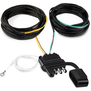 4 Pin 5 Wire Trailer Wiring Harness Protected by Nylon Net Tube, Utility Pure Copper Boat Trailer Wiring Kit for Trailer Tail Light Rewiring, Waterproof 4 Pin 5 Wire Trailer Connector