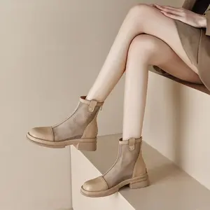 Women'S Square-Toed Chunky-Heeled Ankle Boots with Mesh And, Featuring a Back Zipper, Perfect for Casual Summer Outfits., Women Shoes