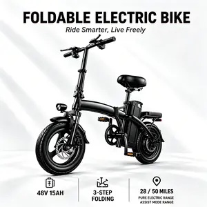 Adult Folding Electric Bicycle (Ebikes) - 48V 15AH Battery, 650W Peak Power, 20MPH Max Speed, 28/50Miles Range, UL2849 Certified Urban Commuter Bike with LED Headlight & Dual Seat