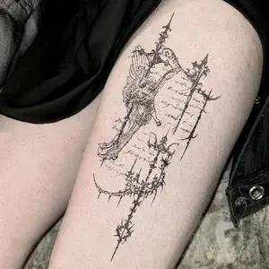 1pcs Temporary Tattoo Retro Gothic Angel Herbal Juice Tattoo Sticker Sexy Spicy Girl Arm Waterproof Fake Tattoo Men and Women Halloween Party Gift Y2K