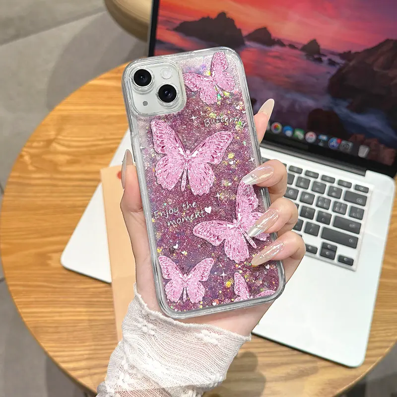 Suitable for [iPhone 15] high-end  phone case,Check out the latest quicksand phone cases featuring a dreamy butterfly design and a flowing sand effect—grab your favorite during our big sale!YM99