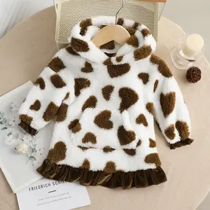 Ready Stock 6M-3Y Baby Girls Dress Milk Cow Pattern Long Sleeve Pocket Hooded Ruffle Dress For Fall Winter Casual Wear 12404163