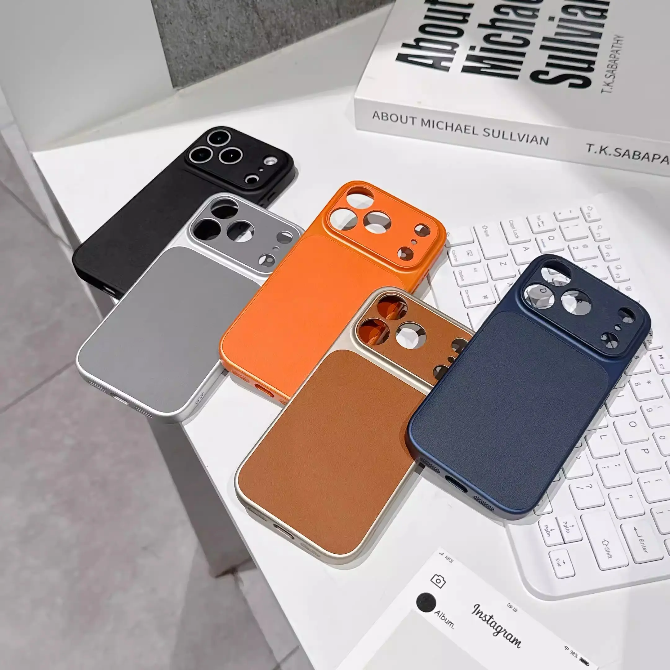 Smartphone Casing Accessories for iPhone 17 Pro Max, 16, 15, 14 - New Plain Leather, Large Window, Frosted Electroplating, All-Inclusive Drop-Resistant Protective Cover for Cellphone Devices