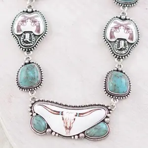 Western Steer Concho Necklace 20 Inches Long with Lobster Claw Closure & Extending Hooks for Stylish Wear
