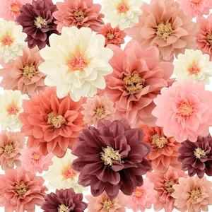 18 Pcs Colorful Mexican Fiesta Tissue Paper Flowers Pom Poms for Carnival Floral Party Backdrop Wedding Birthday Craft, 6" 8" 10" (Vintage Color)