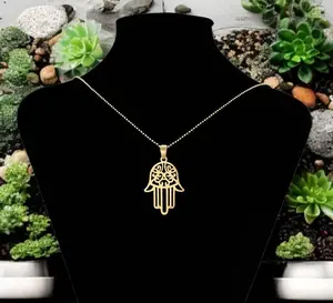 Protective 14K Gold Plated Hamas Hand Pendant with Evil Eye