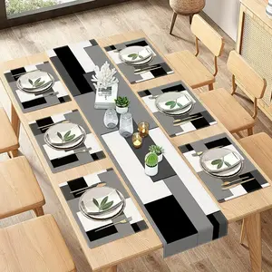 Geometric Table Runner Set Abstract Black White Design Modern Dining Decor