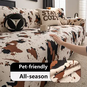 Vintage Cow Print Sofa Cover, Washable Elastic Sofa Slipcover, Luxury Feel, Cat Scratch Resistant, Full Coverage, All Seasons Use, Hand Wash
