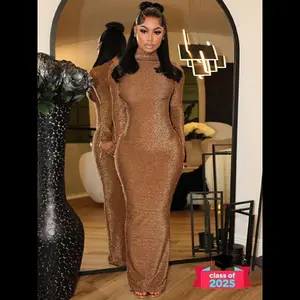 Glitter Mock Neck Long Sleeve Bodycon Dresses for Women, Elegant Slim-fitting Backless Long Dress for Party Club Dating Wear,  Birthday Dresses 2024, Women Dress for Spring Fall