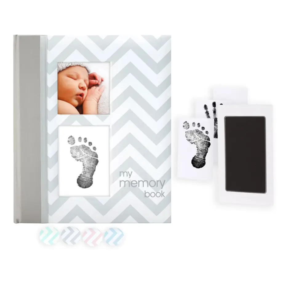 Chevron Baby Memory Book with Clean Touch Ink Pad, Gray