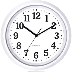 12 Inch Sealed Indoor Waterproof Wall Clock, Silent Non-Ticking Battery Operated Quality Quartz Round Clock, Wall Decorative for, Pool, (White)