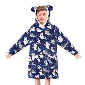 Boys Wearable Blanket Hoodie Outfits Kids  Hooded Plush Loungewear Nightwear Wearable Sweatshirt Pullover Blanket Warm 2-10Y