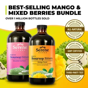 Serene Herbs Mango & Mixed Berries Bundle | Organic Herbal Detox for Digestive Health Gut Healthy Booster Immune Support & Energy | Non-GMO, Vegan (32 fl oz, 16 fl oz Each)