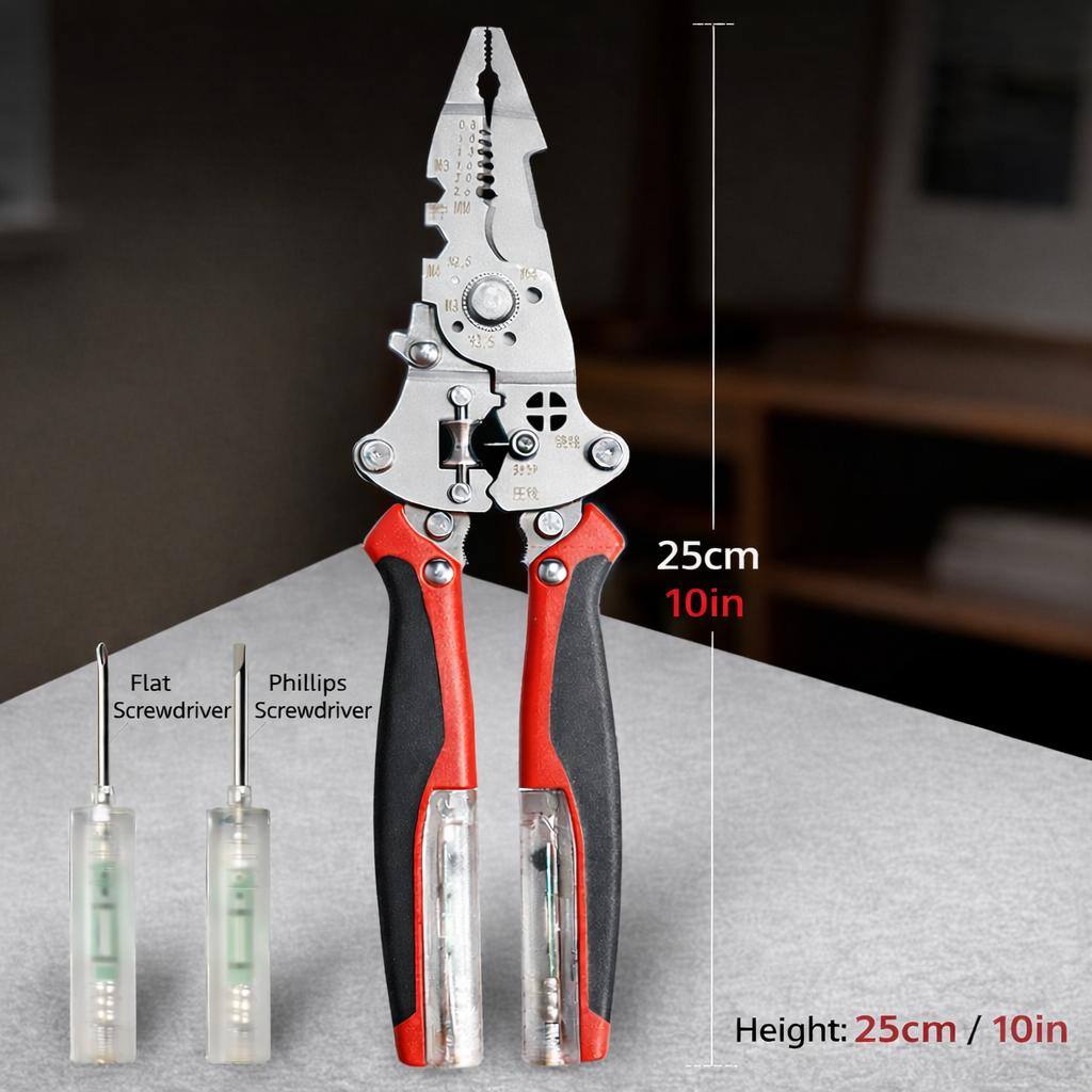 18-in-1 Electrician Tool Pliers, Wire Stripping, Cutting and Pulling, Foldable Design with Detachable Components, Built-in Voltage Test and Flat/Philips Screwdrivers, Extended Grip for Comfortable DIY and Household Repairs